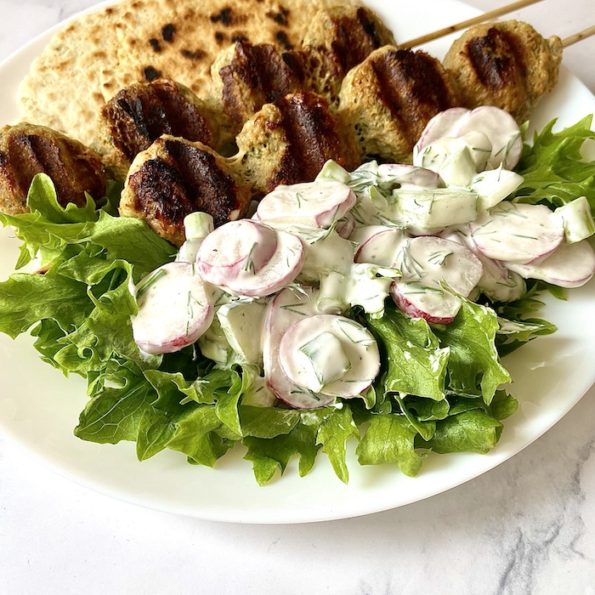 Grilled Turkey Meatballs and Spring Salad