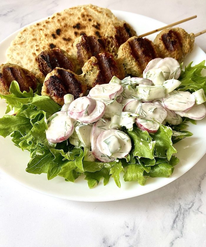 Grilled Turkey Meatballs and Spring Salad