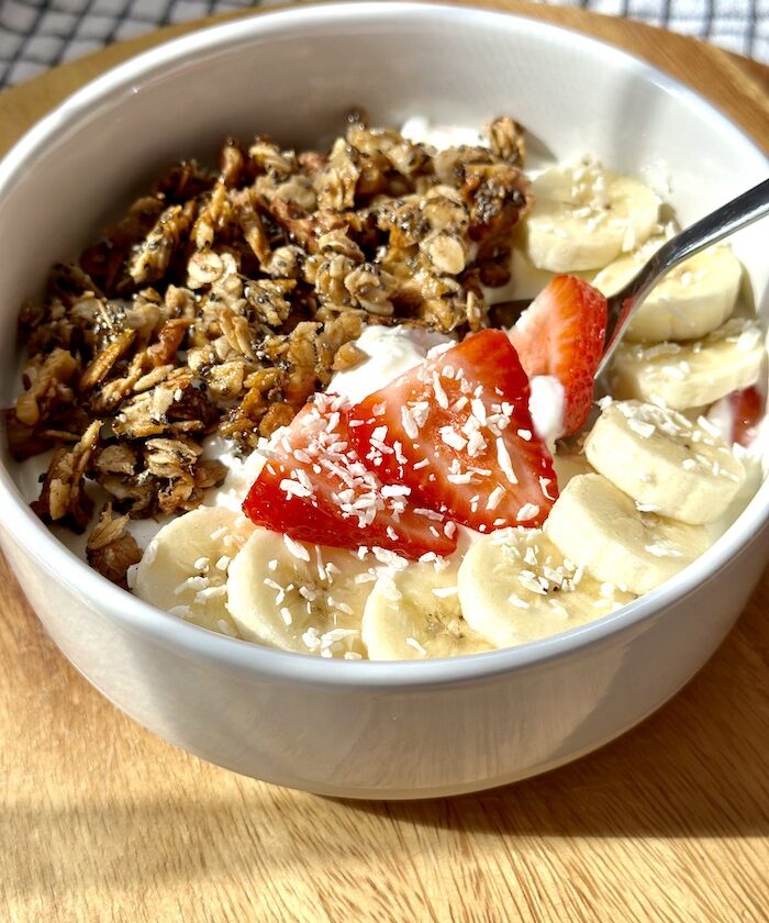 Yoghurt Pot with Homemade Granola and Fruits