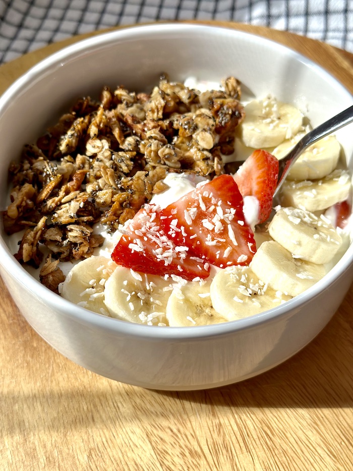 Yoghurt Pot with Homemade Granola and Fruits