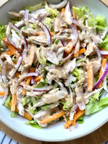 Crunchy Chicken Salad with Tahini Miso Lemon Dressing