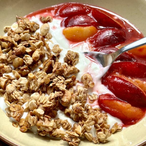 Homemade Granola with Honey Cinnamon Plums and Greek Yoghurt