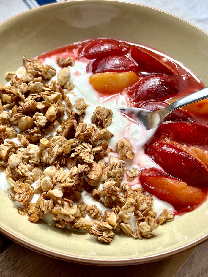 Homemade Granola with Honey Cinnamon Plums and Greek Yoghurt