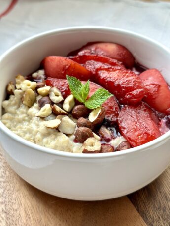 Apricot, peach, blueberry compote with oat porridge