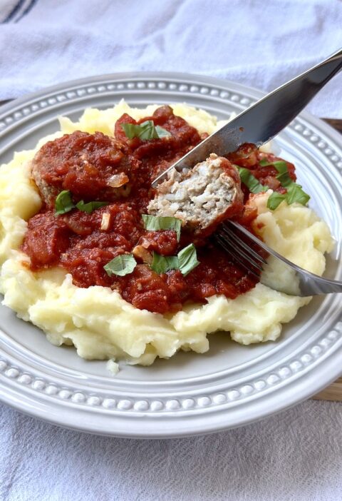 Turkey Meatballs in Tomato sauce with Mashed Potato