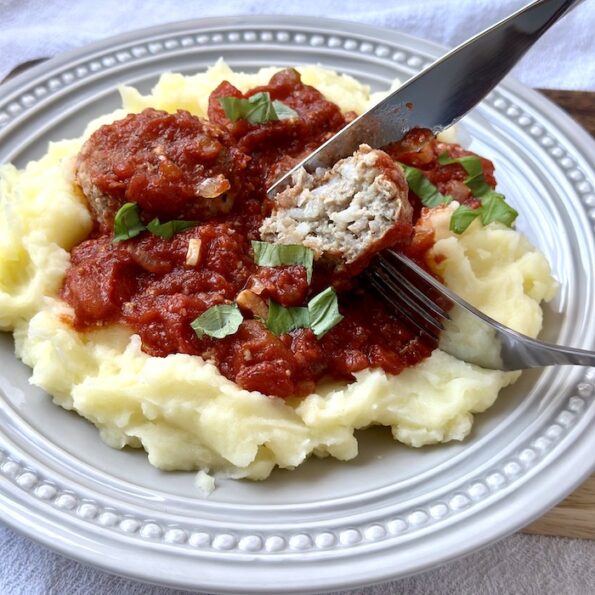 Turkey Meatballs in Tomato sauce with Mashed Potato