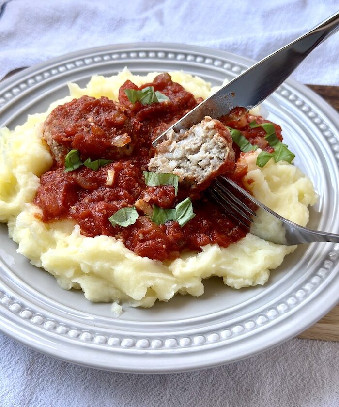 Turkey Meatballs in Tomato sauce with Mashed Potato