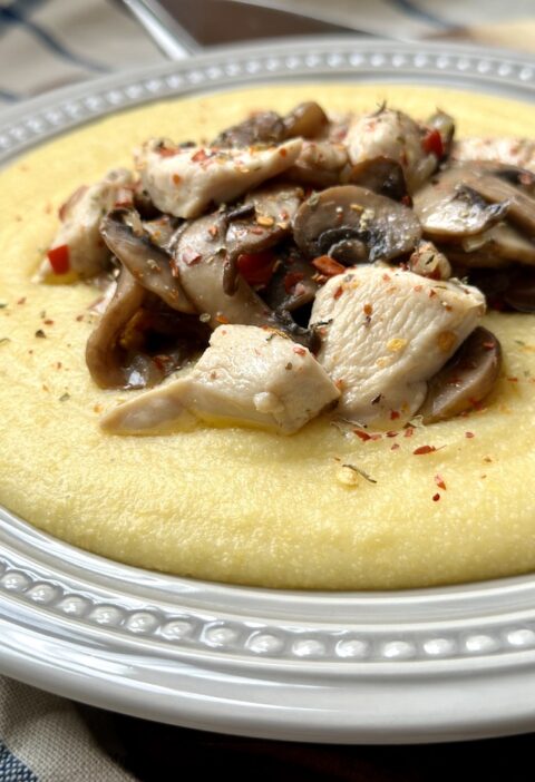 Braised chicken with mushrooms and polenta