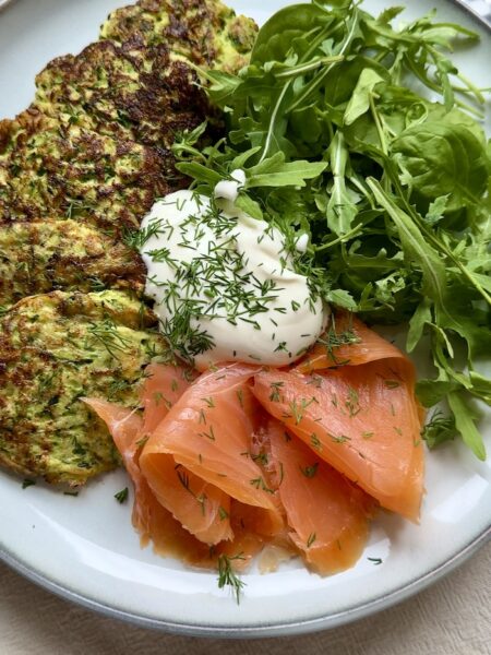 Zucchini Fritters with Smoked Salmon