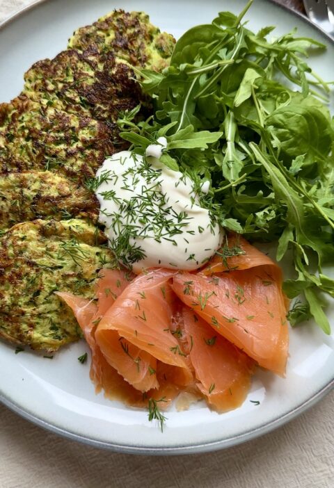 Zucchini Fritters with Smoked Salmon