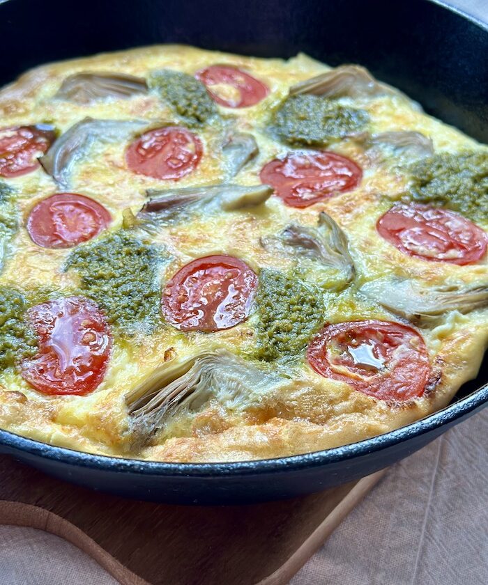 Pesto, Tomato and Artichoke Omelette