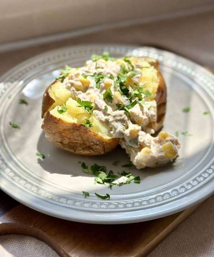 Healthy Tuna and Corn Loaded Baked Potato