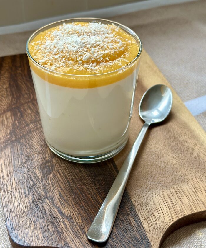 Cottage Cheese Greek Yoghurt Honey Dessert with Mango and Coconut