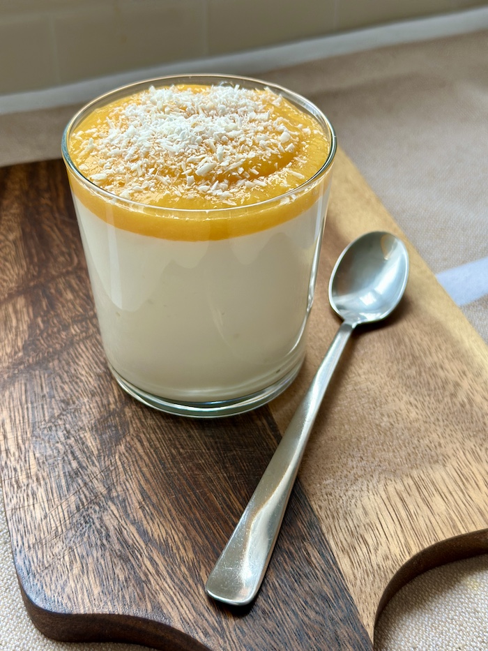 Cottage Cheese Greek Yoghurt Honey Dessert with Mango and Coconut