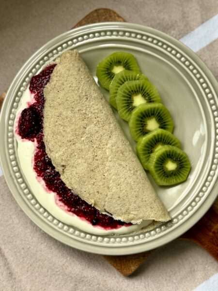 Healthy Oat Pancake with Chia Jam and Yoghurt