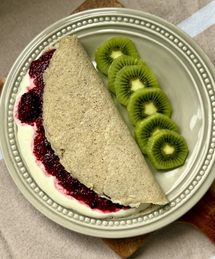 Healthy Oat Pancake with Chia Jam and Yoghurt