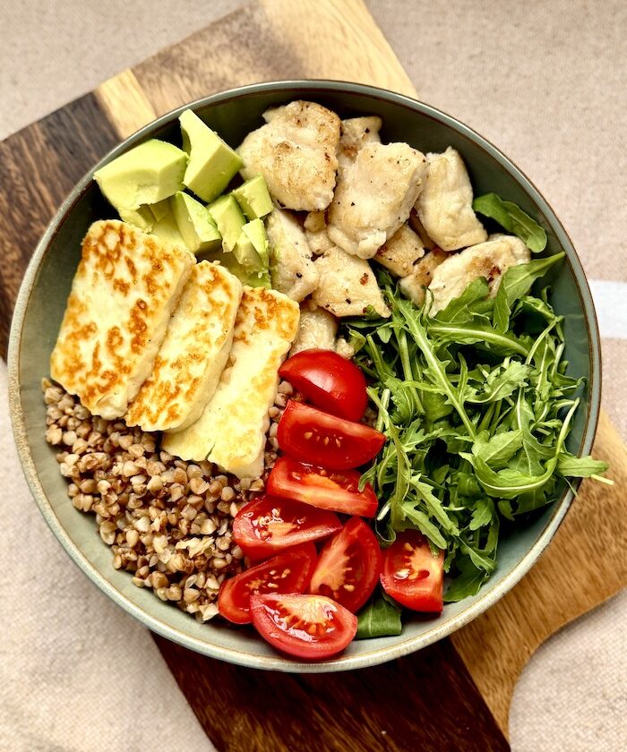 Buckwheat Cod and Halloumi Bowl
