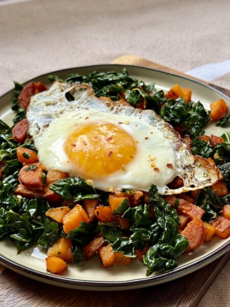 Chorizo, Swwt Potato and Kale Breakfast Hash