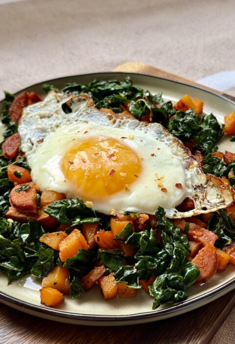 Chorizo, Swwt Potato and Kale Breakfast Hash