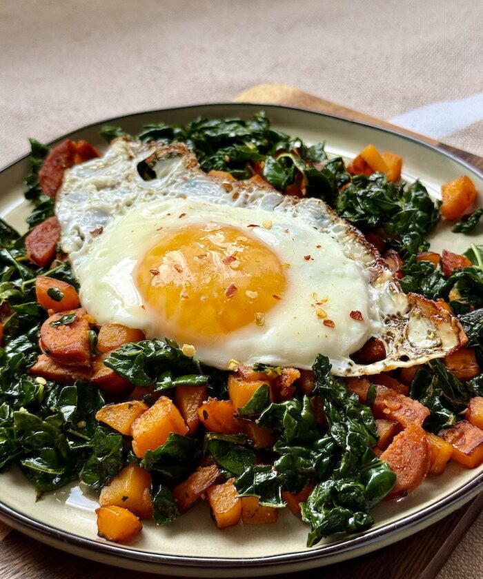 Chorizo, Swwt Potato and Kale Breakfast Hash
