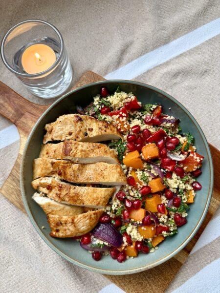 Lemon Harissa Chicken with Roasted Veg Couscous