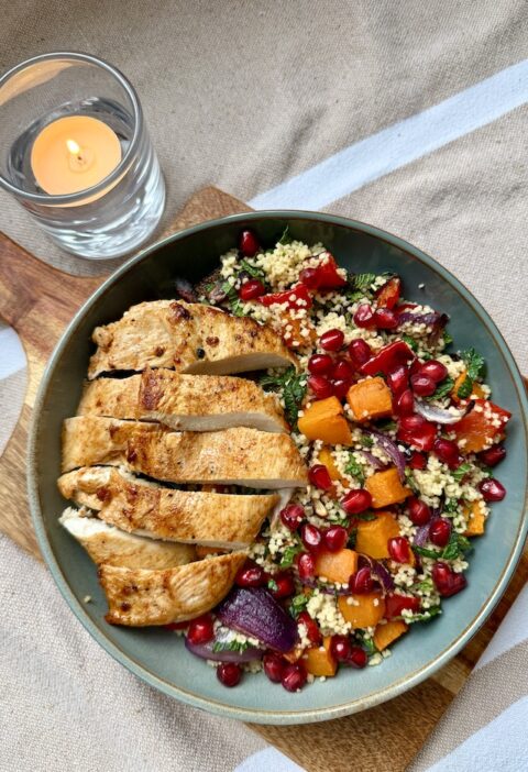 Lemon Harissa Chicken with Roasted Veg Couscous