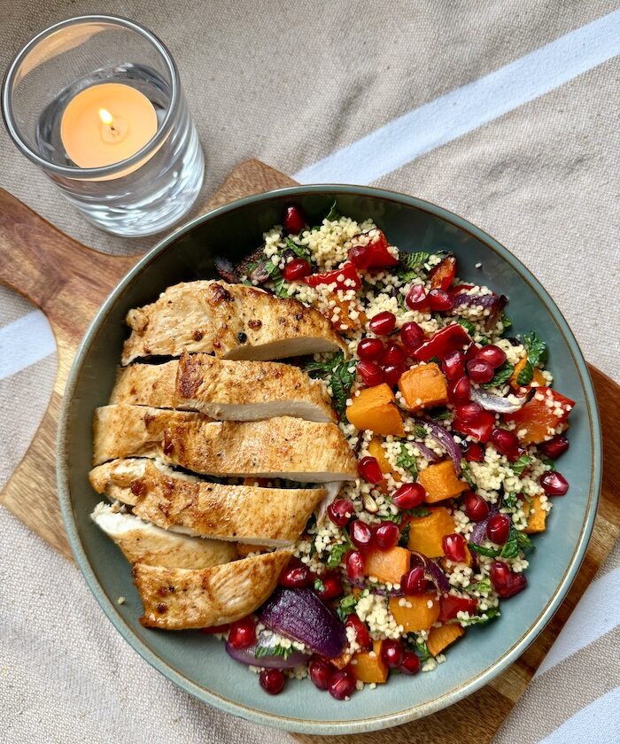 Lemon Harissa Chicken with Roasted Veg Couscous