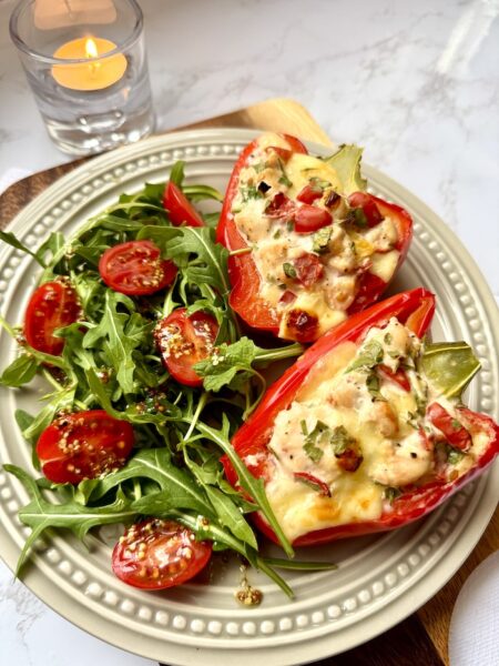 Bell Peppers Stuffed with Chicken, Cheese and Tomatoes