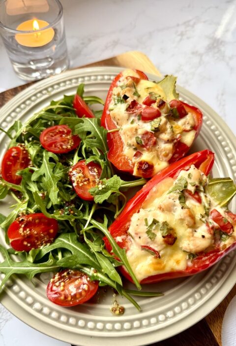 Bell Peppers Stuffed with Chicken, Cheese and Tomatoes