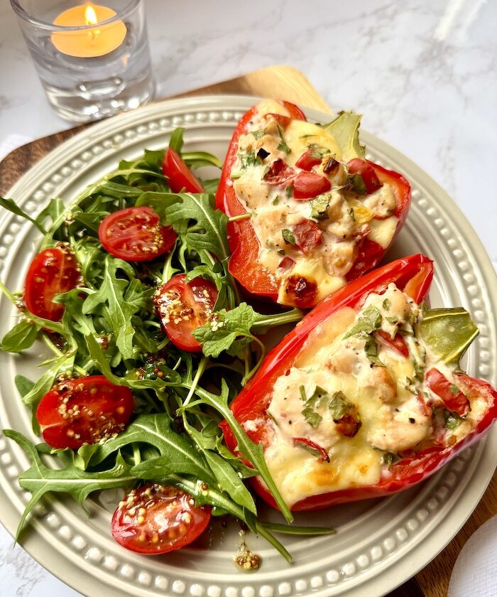 Bell Peppers Stuffed with Chicken, Cheese and Tomatoes
