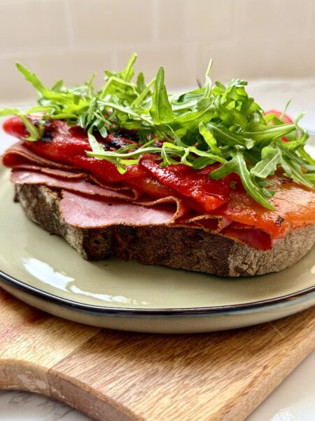 Roasted Peppers and Pastrami Toast