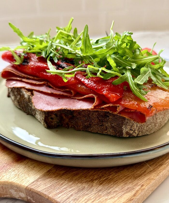 Roasted Peppers and Pastrami Toast