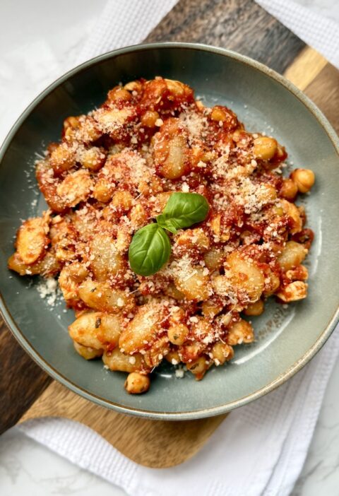Chicken and Chickpeas Tomato Sauce with Potato Gnocchi