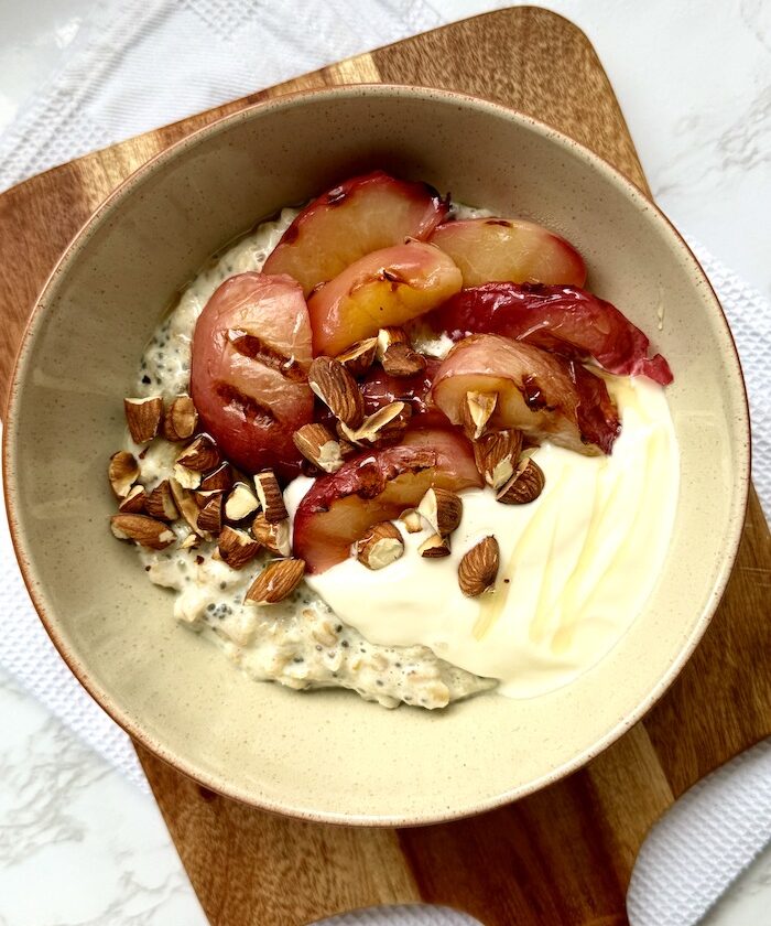 Fiber-Rich Oats with Grilled Nectarines and Toasted Almonds
