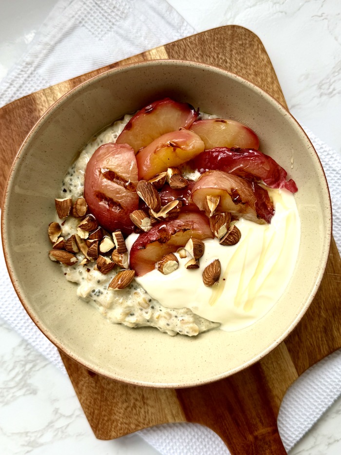 Fiber-Rich Oats with Grilled Nectarines and Toasted Almonds