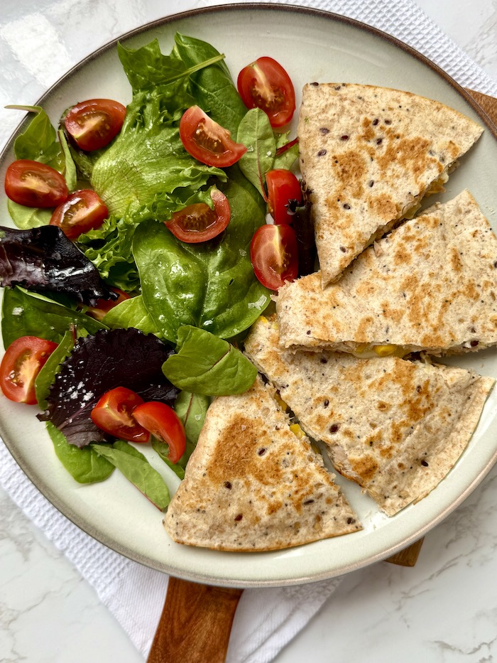 Crispy Seeded Wrap with Egg, Tuna, Corn and Cheese
