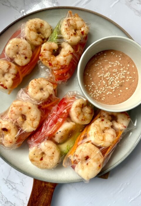 Prawn Spring Rolls with Avocado and Creamy Sweet Paprika Dipping Sauce