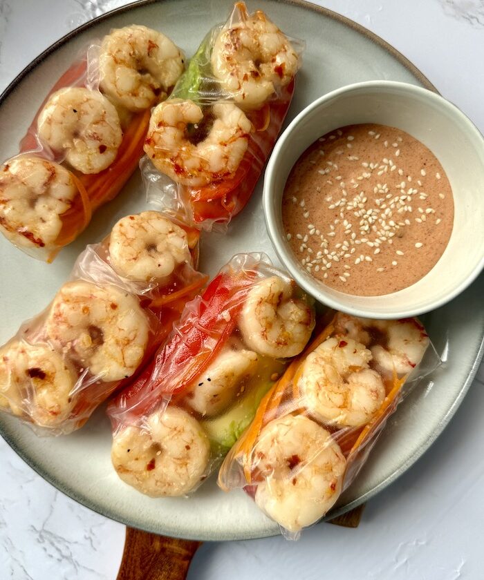 Prawn Spring Rolls with Avocado and Creamy Sweet Paprika Dipping Sauce