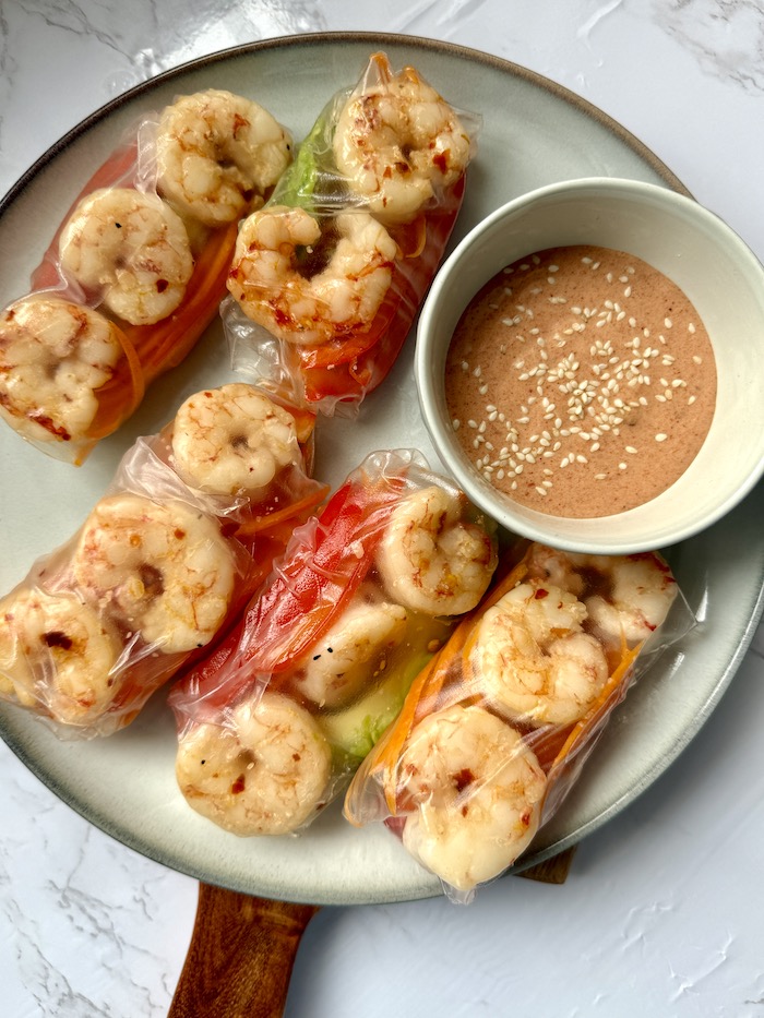 Prawn Spring Rolls with Avocado and Creamy Sweet Paprika Dipping Sauce