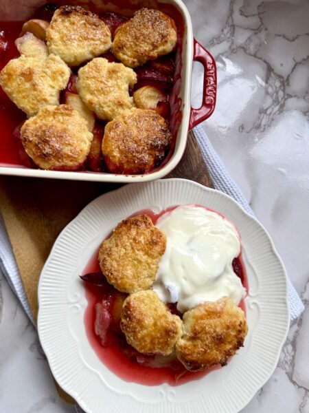 Nectarine and Plum Cobbler with Cottage Cheese Topping
