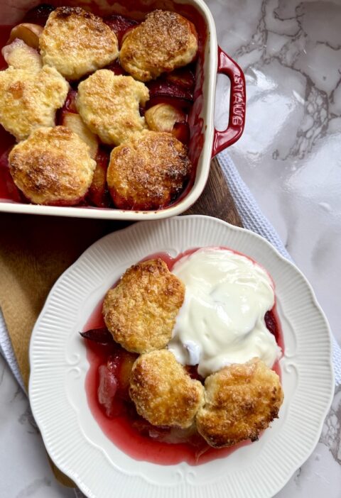 Nectarine and Plum Cobbler with Cottage Cheese Topping