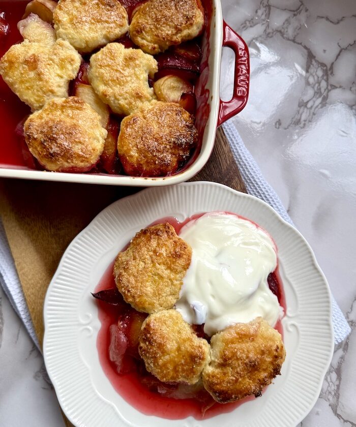 Nectarine and Plum Cobbler with Cottage Cheese Topping