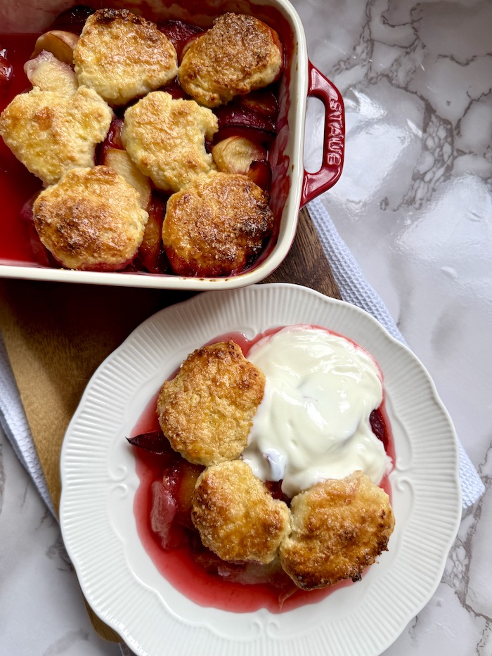 Nectarine and Plum Cobbler with Cottage Cheese Topping