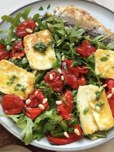 Pan-Fried Sea Bass Fillets with Rocket Salad