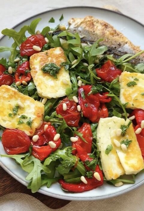 Pan-Fried Sea Bass Fillets with Rocket Salad