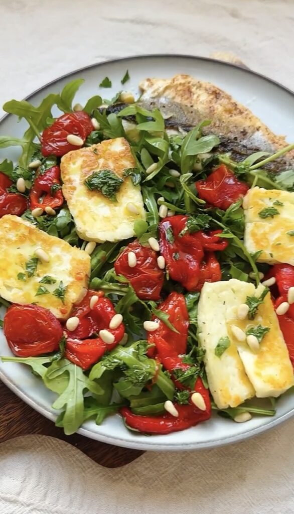 Pan-Fried Sea Bass Fillets with Rocket Salad