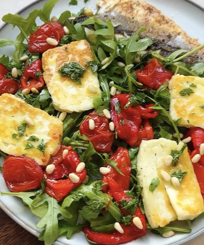 Pan-Fried Sea Bass Fillets with Rocket Salad